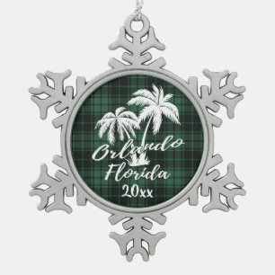 Ornement Flocon De Neige Plage Orlando Floride Palm Green Plaid