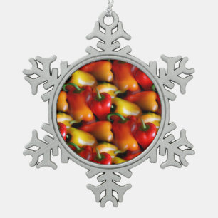 Ornement Flocon De Neige Poivrons rouges et jaunes