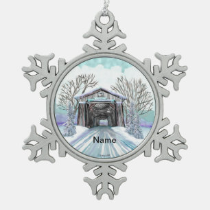 Ornement Flocon De Neige Pont couvert d'hiver