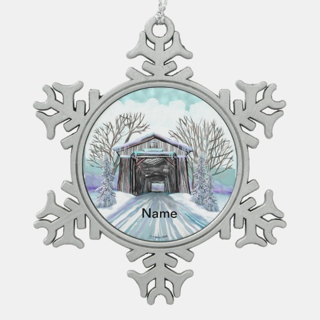 Ornement Flocon De Neige Pont couvert d'hiver (Devant)