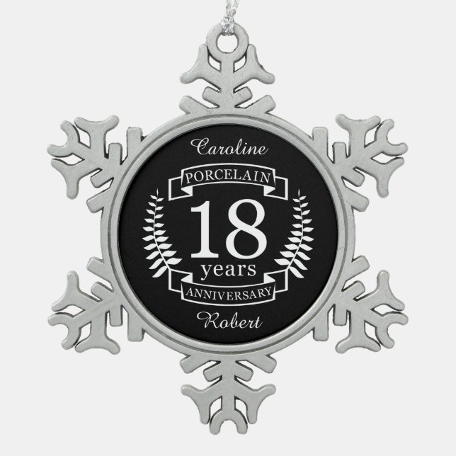 Ornement Flocon De Neige Porcelaine traditionnelle mariage anniversaire 18  (Devant)