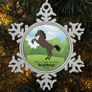 Ornement Flocon De Neige Porte-clés Cheval avec Texte de Race Personnalisab