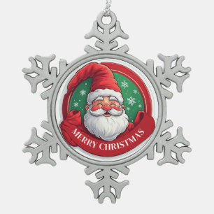 Ornement Flocon De Neige Portrait de Père Noël de dessin animé joyeux