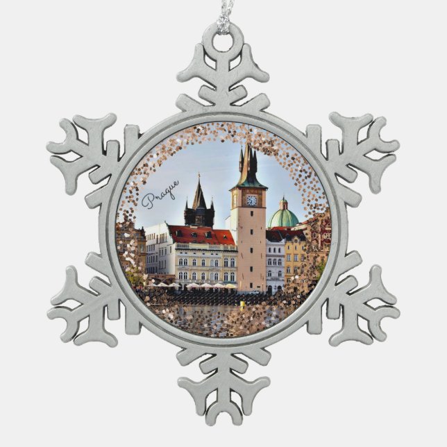 Ornement Flocon De Neige Prague, République tchèque Snowflake Pewer Christm (Devant)