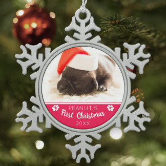 Ornement Flocon De Neige Premier Noël de Chien Photo personnalisée Nom du C