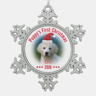 Ornement Flocon De Neige Premier Noël de la chienne | Nom du chien