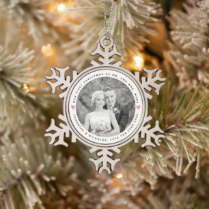 Ornement Flocon De Neige Premier Noël en tant que M. et Mme rose coeurs pho