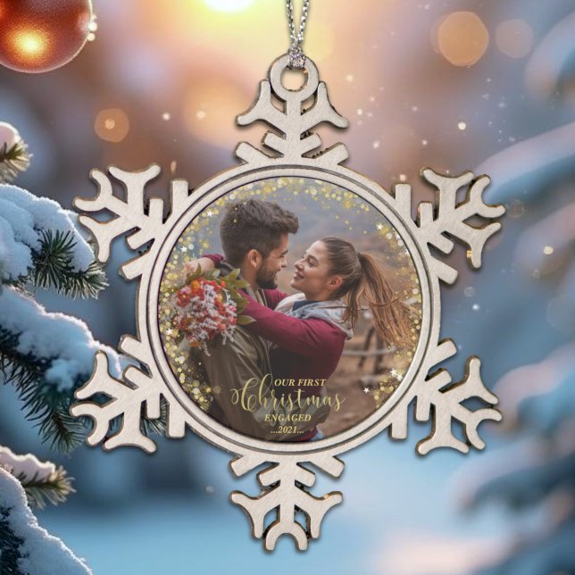 Ornement Flocon De Neige Premier Noël Engagé Wreath Fiançailles doré (Créateur téléchargé)