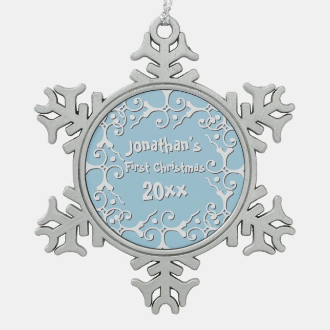 Ornement Flocon De Neige Premier Noël personnalisé par élégance argentée (Devant)