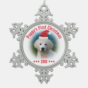 Ornement Flocon De Neige Premier nom de chien de Noël   du chiot