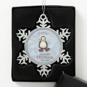 Ornement Flocon De Neige Premier pingouin de Noël du bébé