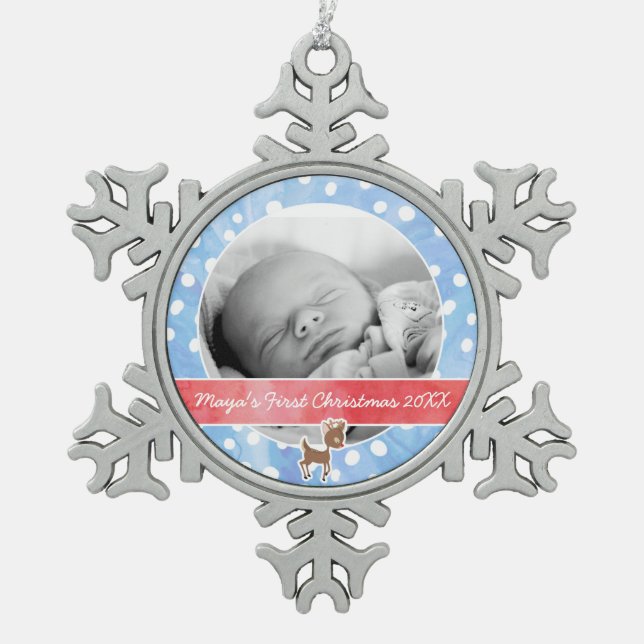 Ornement Flocon De Neige Premier roudolphe de Noël de bébé (Devant)