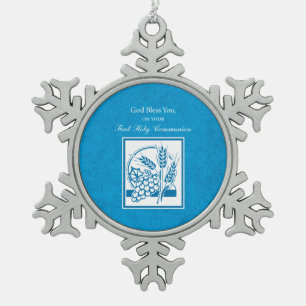 Ornement Flocon De Neige Première communion, Blé, Bleu des raisins