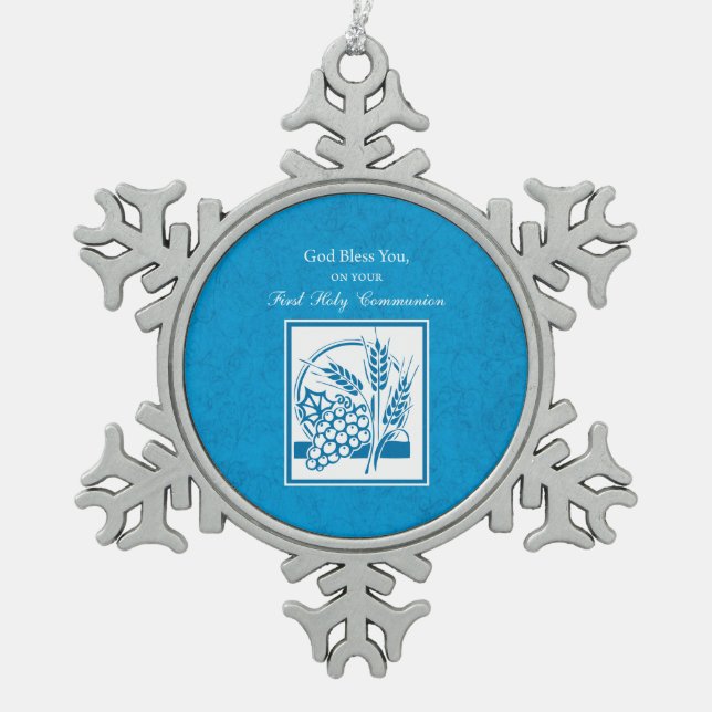 Ornement Flocon De Neige Première communion, Blé, Bleu des raisins (Devant)