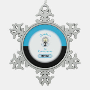 Ornement Flocon De Neige Première communion de Grand-fils, Coupe bleue