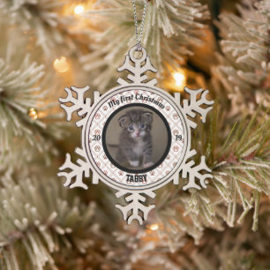 Ornement Flocon De Neige Première photo de Noël de Kitten personnalisé