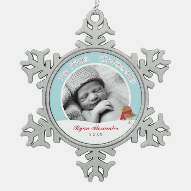 Ornement Flocon De Neige Première photo de Noël du bébé (Devant)