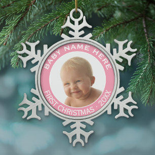 Ornement Flocon De Neige Première photo de Noël du bébé Nom et année person