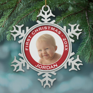 Ornement Flocon De Neige Première photo de Noël du bébé Nom et année person