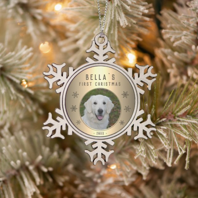 Ornement Flocon De Neige Première photo d'un chiot de Noël (Arbre)