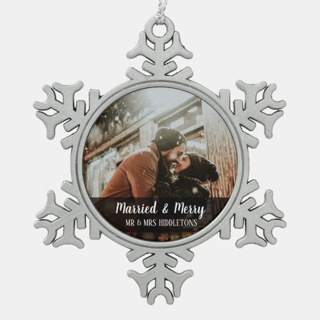 Ornement Flocon De Neige Première photo l'épousant mariée et joyeuse de (Devant)
