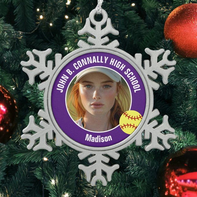 Ornement Flocon De Neige Purple Softball Player Photo High School Keepsake (Créateur téléchargé)