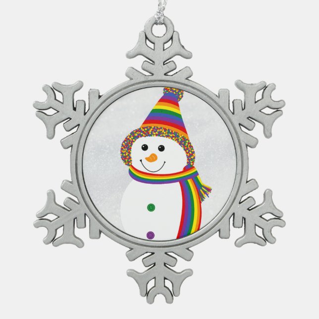 Ornement Flocon De Neige Rainbow LGBTQ Fierté Drapeau Snowman Snowperson (Devant)