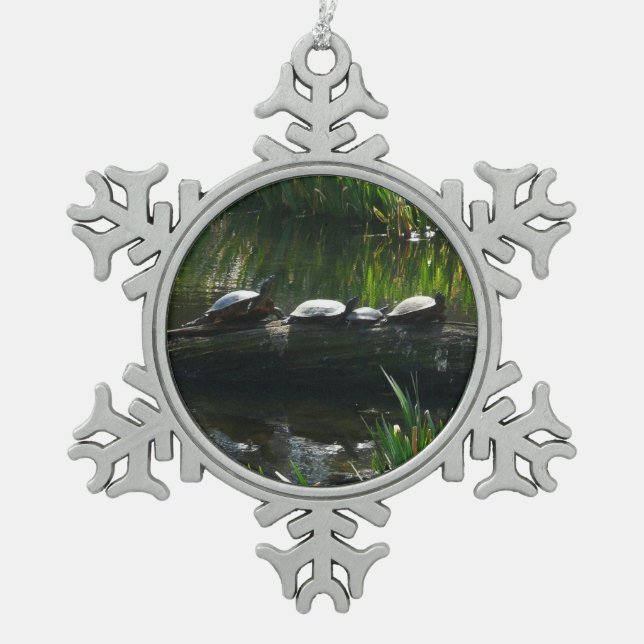 Ornement Flocon De Neige Rangée de tortues Green Nature Photo (Devant)