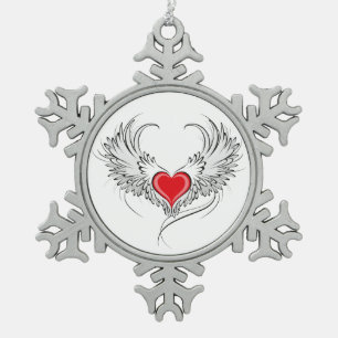 Ornement Flocon De Neige Red Angel Coeur avec ailes