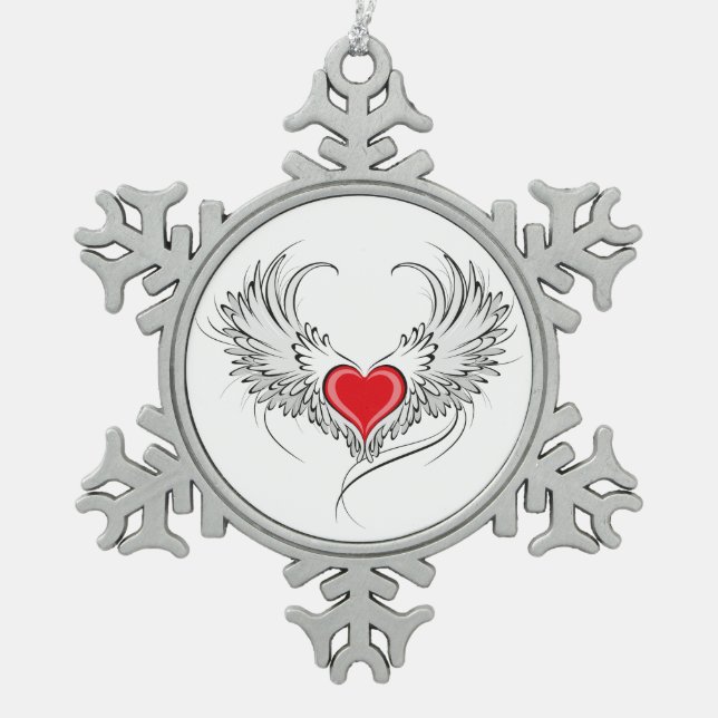 Ornement Flocon De Neige Red Angel Coeur avec ailes (Devant)