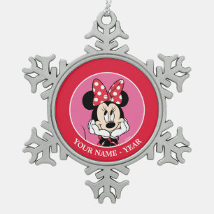 Ornement Flocon De Neige Red Minnie Tête dans les mains Ajouter votre nom