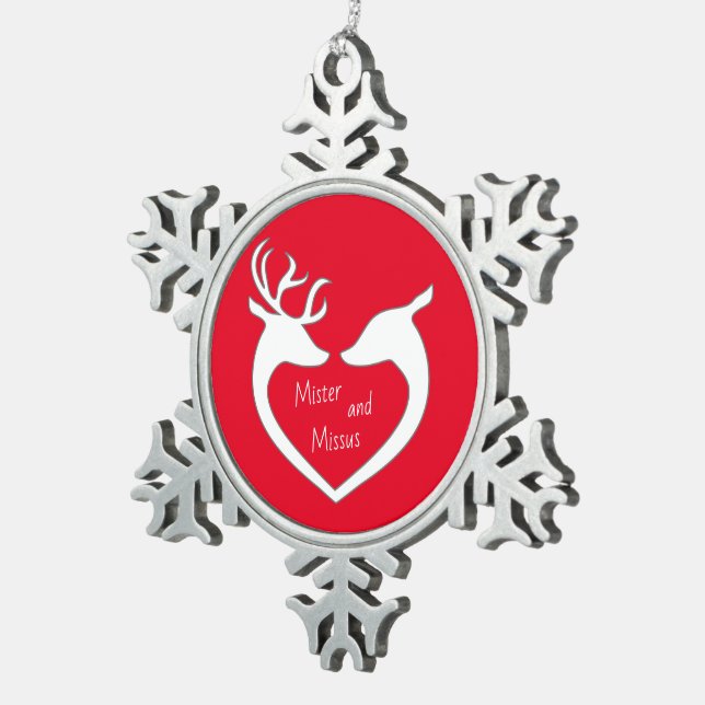 Ornement Flocon De Neige Red & White M & Mme Deer Couple (Vue impression)