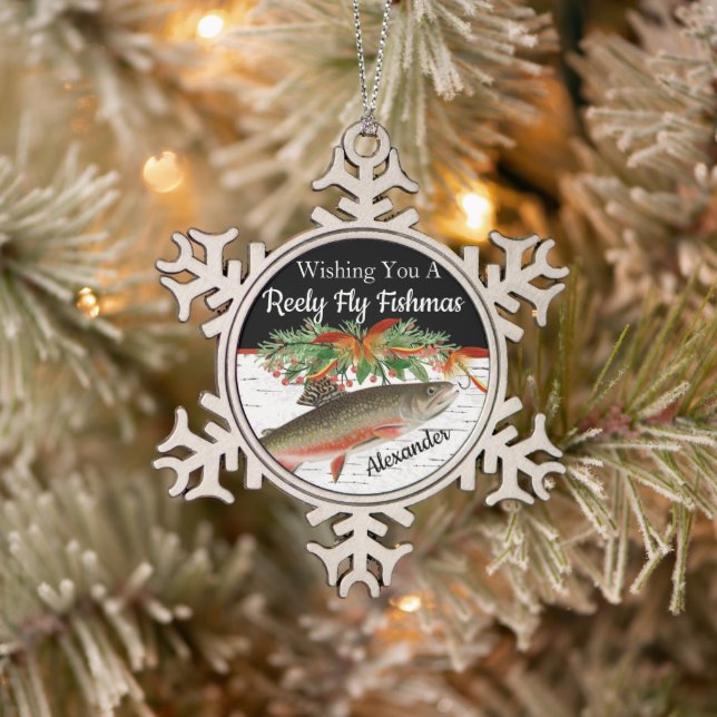 Ornement Flocon De Neige Reely Fly Fishers Pêche coeur de Noël (Arbre)