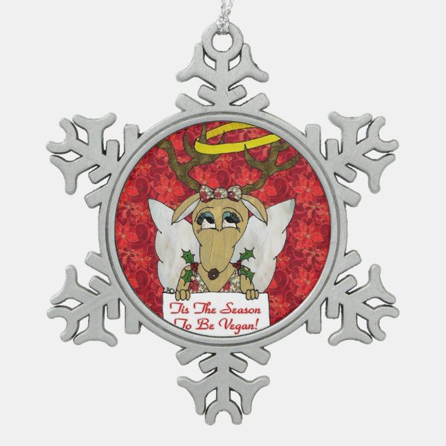 Ornement Flocon De Neige Reindeer Angel C'est la saison d'être Vegan (Devant)