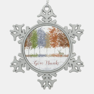 Ornement Flocon De Neige Remerciez Thanksgiving Trees et Lone Deer