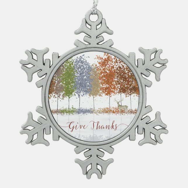 Ornement Flocon De Neige Remerciez Thanksgiving Trees et Lone Deer (Devant)