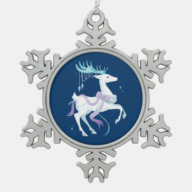 Ornement Flocon De Neige Renne de Noël blanc (Devant)