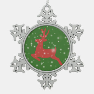 Ornement Flocon De Neige Renne sautant sur neige Décoration flocon de neige