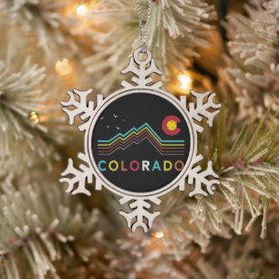 Ornement Flocon De Neige Retro Colorado Drapeau Rocky Mountain Souvenir