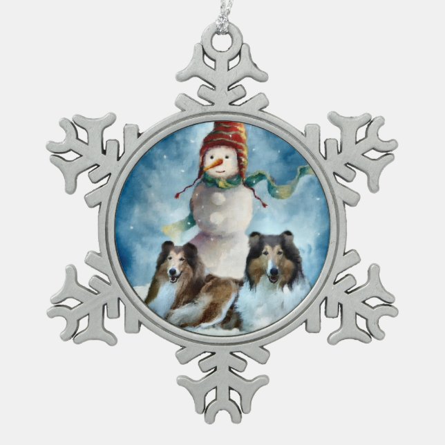 Ornement Flocon De Neige Rogh Collie avec Snowman Christmas (Devant)