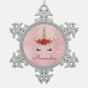 Ornement Flocon De Neige Rose Gold - Blush Pink Christmas Unicorn Monogramm