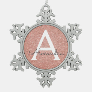 Ornement Flocon De Neige Rose Rose Parties scintillant Or & Monogramme étin