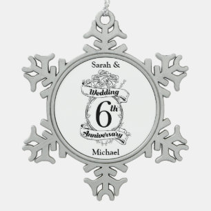 Ornement Flocon De Neige Roses du 6e anniversaire Mariage