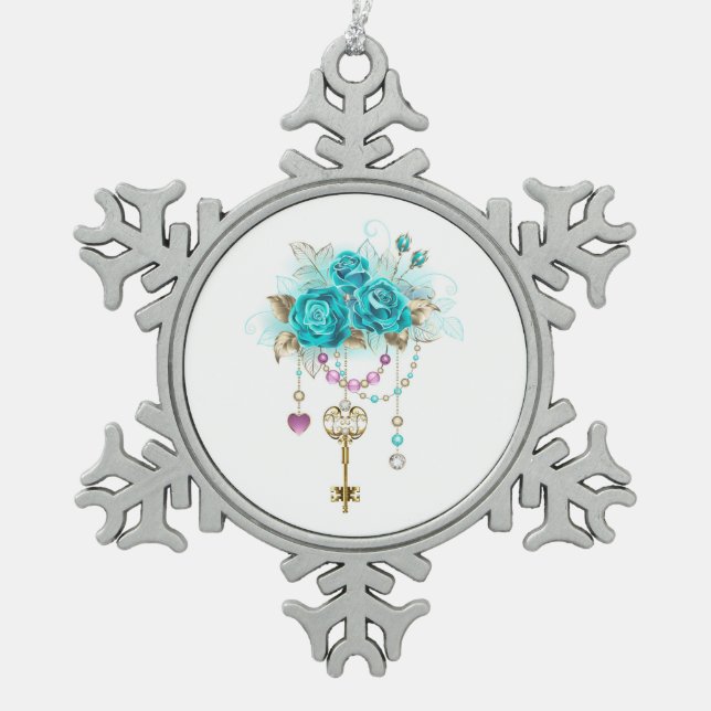 Ornement Flocon De Neige Roses turquoise avec touches (Devant)