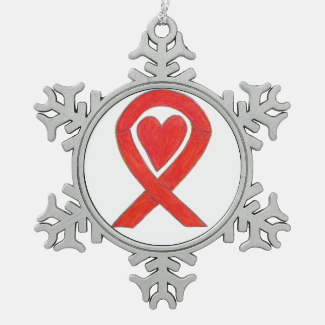 Ornement Flocon De Neige Rouge Sensibilisation Ruban Coeur Charme Vacances  (Devant)