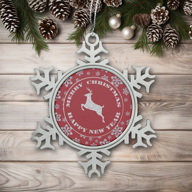 Ornement Flocon De Neige Rouge Snowflake Argent Reinder (Créateur téléchargé)