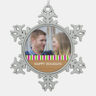 Ornement Flocon De Neige Rustic Stripes Vacances Photo Ornament