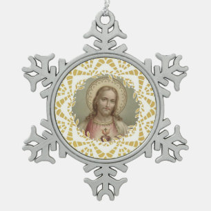 Ornement Flocon De Neige Sacré Coeur de Jésus Frontière Or