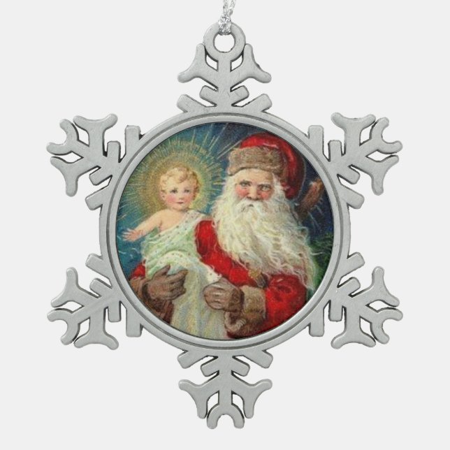 Ornement Flocon De Neige Saint-Nicolas d'évêque Baby Jésus de Myra (Devant)