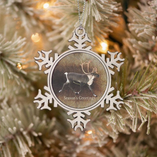 Ornement Flocon De Neige Salutation de saison - Bull Caribou (Reindeer) (Arbre)